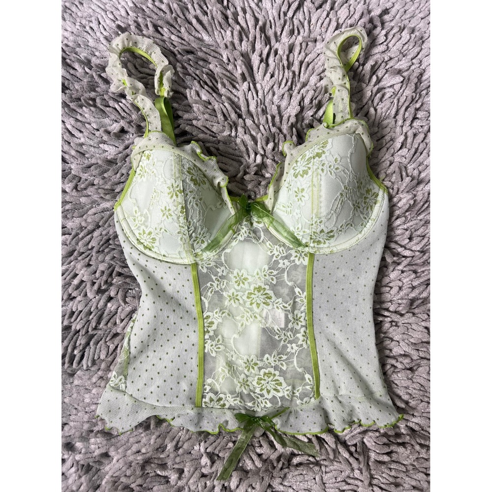 Nature Intimates Vintage Floral Lace Polka Dot Bustier Top  34B coquette fairy